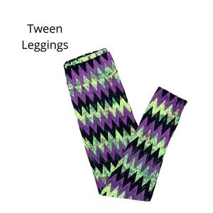 LuLaRoe Kids Leggings in Purple and Green Zigzag